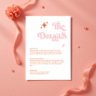 Carte D'accompagnement Retro Coral rose Super Script Détails du Mariage