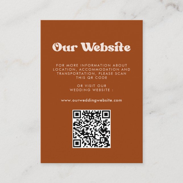Carte D'accompagnement Retro élégant Burnt Orange Code QR site mariage (Devant)