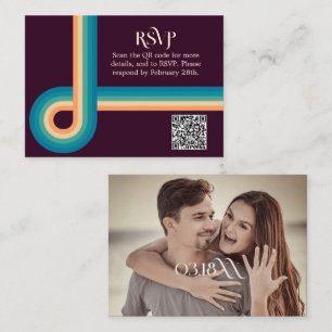 Carte D'accompagnement Retro été Vintage photo QR Code Mariage RSVP