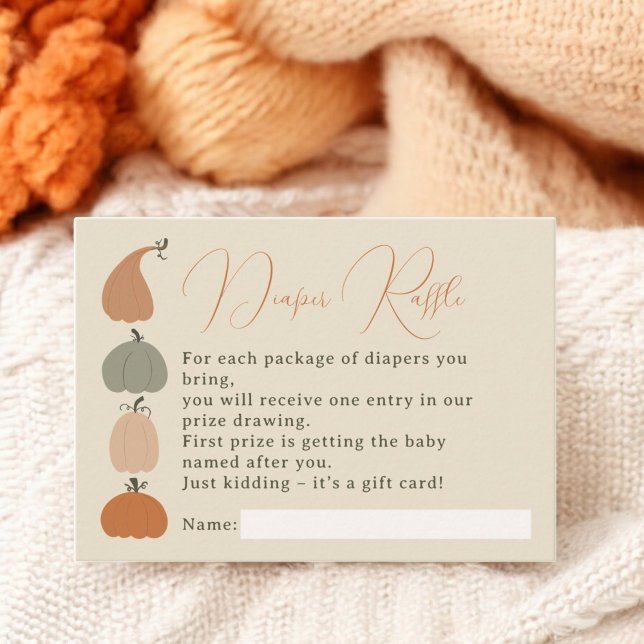 Carte D'accompagnement Retro Fall chic Citrouille Baby shower Déchets Raf (Retro Fall chic Pumpkin Baby Shower Diaper Raffle Enclosure Card)