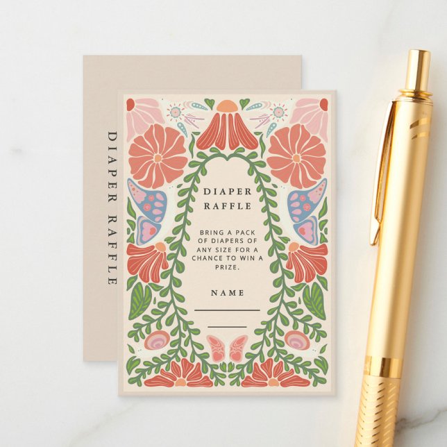Carte D'accompagnement Retro Flower Diaper Raffle Baby Shower Enclosure (Créateur téléchargé)