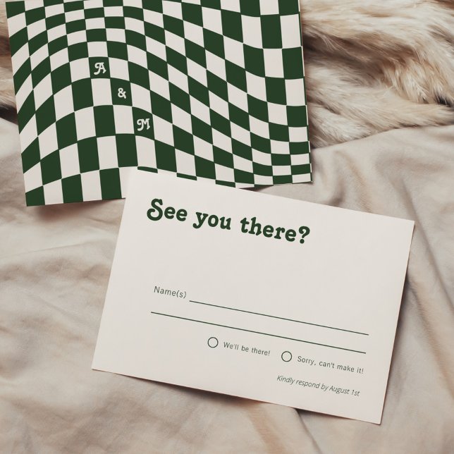 Carte D'accompagnement Retro moderne Dark Green Checker RSVP (Créateur téléchargé)