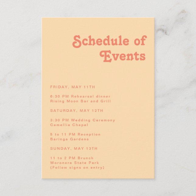 Carte D'accompagnement Rétro moderne | Orange Cream Calendrier des événem (Devant)