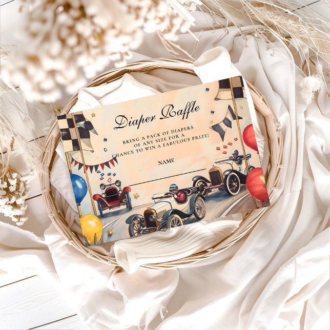 Carte D'accompagnement Retro Race Car Baby Shower Diapper Raffle (Créateur téléchargé)
