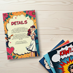 Carte D'accompagnement Retro Romantic Bride et Groom Comic Style Mariage