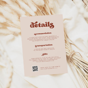 Carte D'accompagnement Retro stylé Peach Pink Détails du Mariage Code QR