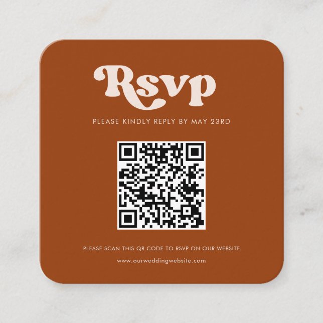 Carte D'accompagnement Rétro stylish gravé orange code QR réponse RSVP (Devant)