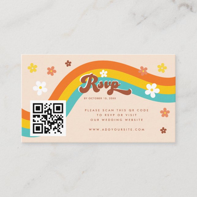 Carte D'accompagnement Retro Super Daisy Seventies Mariage RSVP Hippie (Devant)