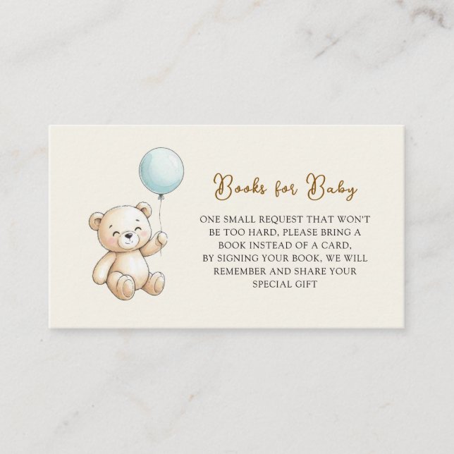 Carte D'accompagnement Retro Teddy Bear Blue Baby Shower Book Request (Devant)