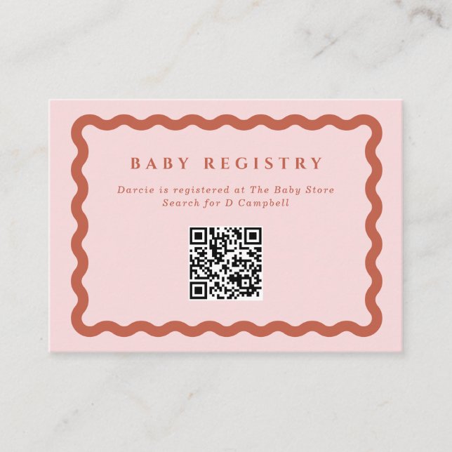 Carte D'accompagnement Retro Wavy Terracotta Frame Baby Registry Code QR (Devant)