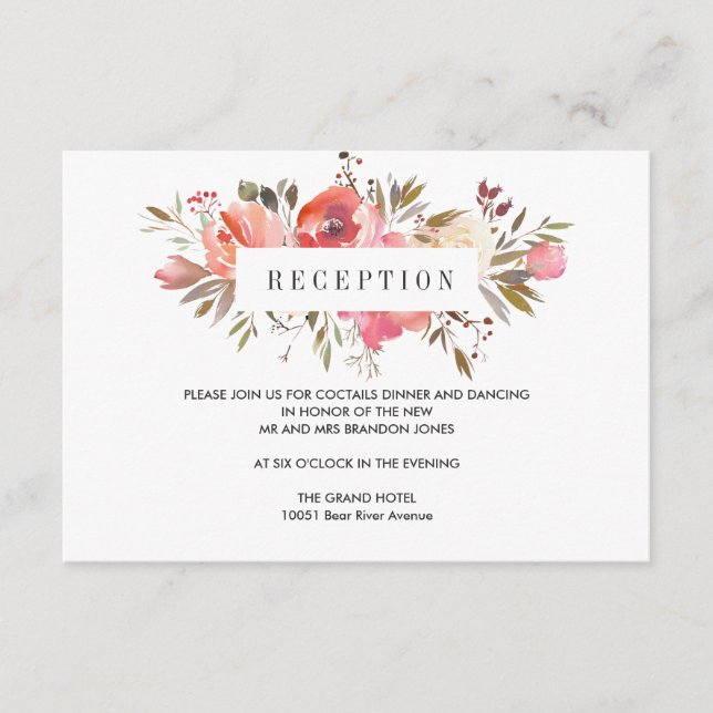 Carte D'accompagnement Rêve Rose | Enceinte de Réception de Mariage Flora (Devant)