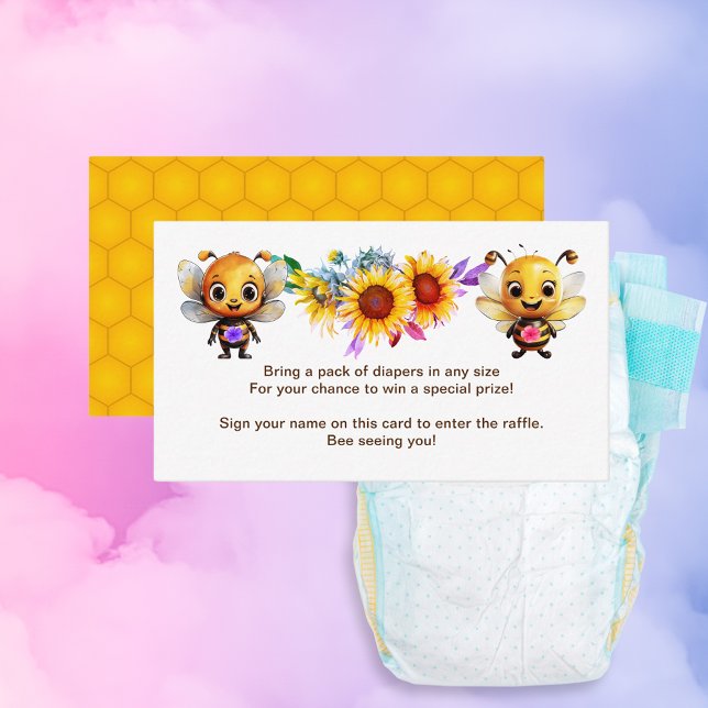Carte D'accompagnement Révéler le genre Billet de rabat Baby shower abeil (Gender Reveal Bee Baby Shower Diaper Raffle Ticket Enclosure Card)