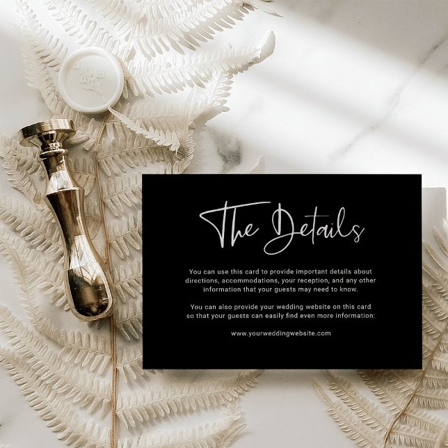 Carte D'accompagnement Revêtement noir moderne | Détails du mariage (Créateur téléchargé)