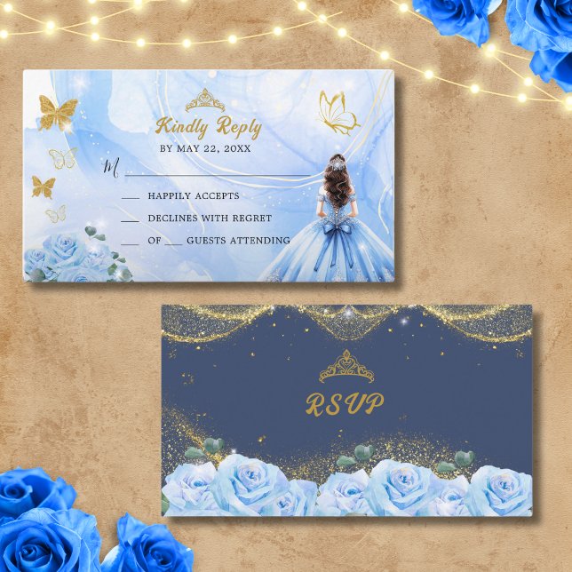 Carte D'accompagnement Robe Bleue Bébé Princesse Parties scintillant Quin (Créateur téléchargé)