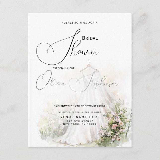 Carte D'accompagnement Robe Mariage Aquarelle & Jardin Blush Bride (Devant)