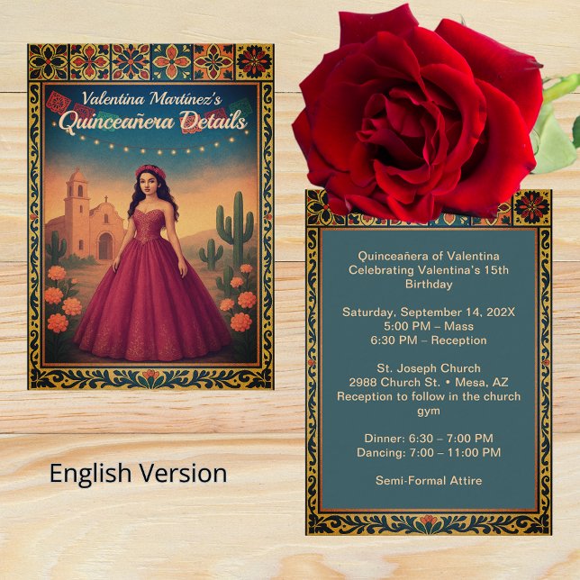 Carte D'accompagnement Robe rouge vintage Quinceañera Réception Détail (Vintage Red Dress Quinceañera Reception Detail Enclosure Card)