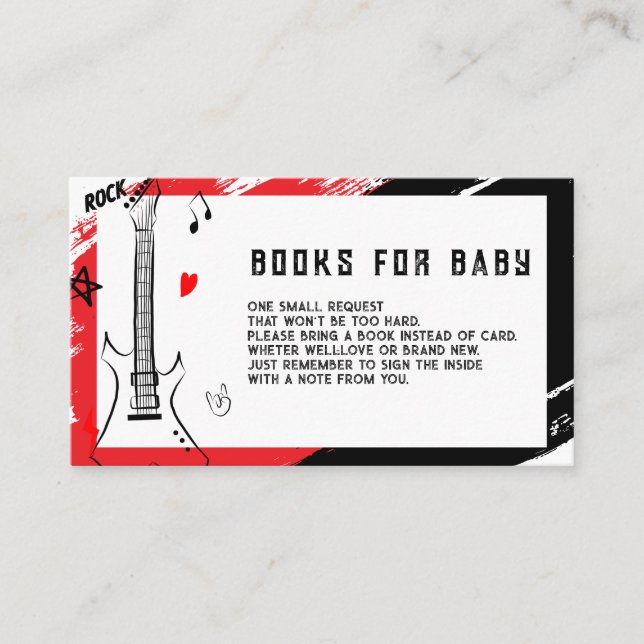 Carte D'accompagnement Rock Star Livres pour bébé | Baby shower rouge et  (Devant)