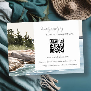 Carte D'accompagnement Rocky Pine Mountain Seascape Mariage QR Code RSVP