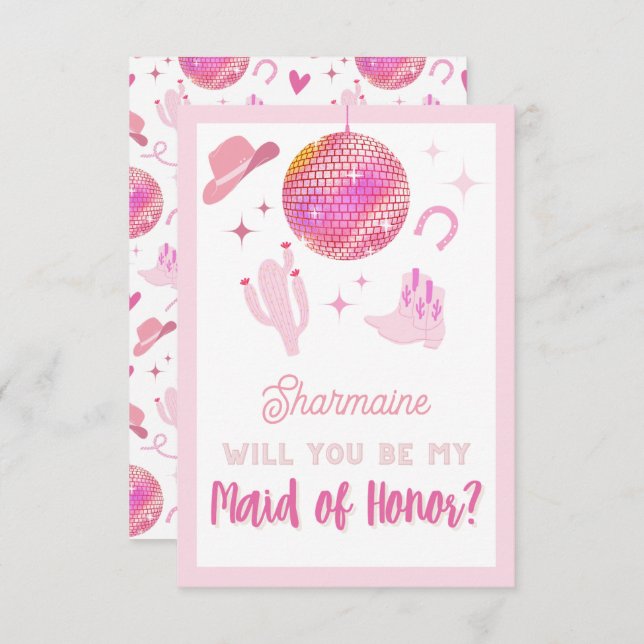 Carte D'accompagnement Rodéo Cowgirl Disco Rose mignonne Soyez ma femme d (Devant / Derrière)