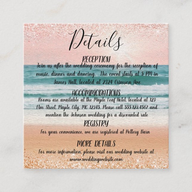 Carte D'accompagnement Romance au bord de la mer : Élégante plage (Devant)