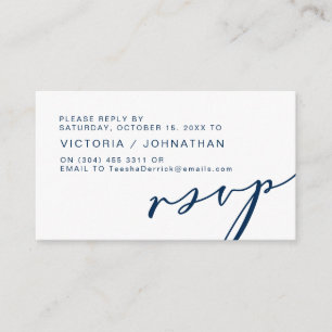 Carte D'accompagnement Romance moderne, MARINE BLUE, Mariage RSVP