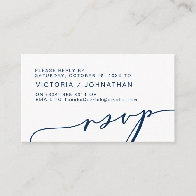 Carte D'accompagnement Romance moderne, MARINE BLUE, Mariage RSVP (Devant)