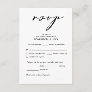 Carte D'accompagnement Romance moderne, Script noir, Dîner Mariage RSVP