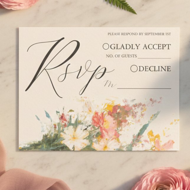 Carte D'accompagnement Romantic Blush Painted Floral Wedding RSVP QR Code (Romantic Blush Painted Floral Wedding RSVP QR Code Enclosure Card)
