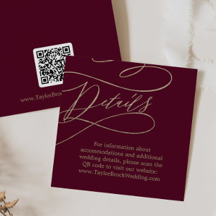 Carte D'accompagnement Romantic Burgundy QR Code Détails du Mariage