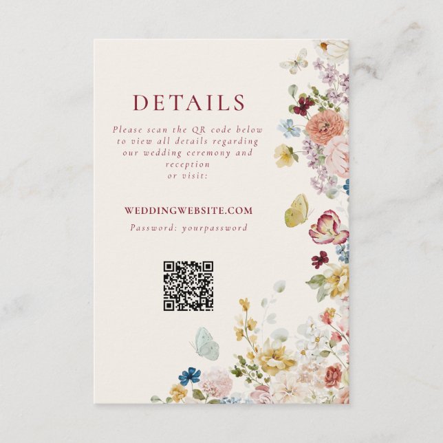 Carte D'accompagnement Romantic Butterfly Floral Border Wedding QR Code (Devant)