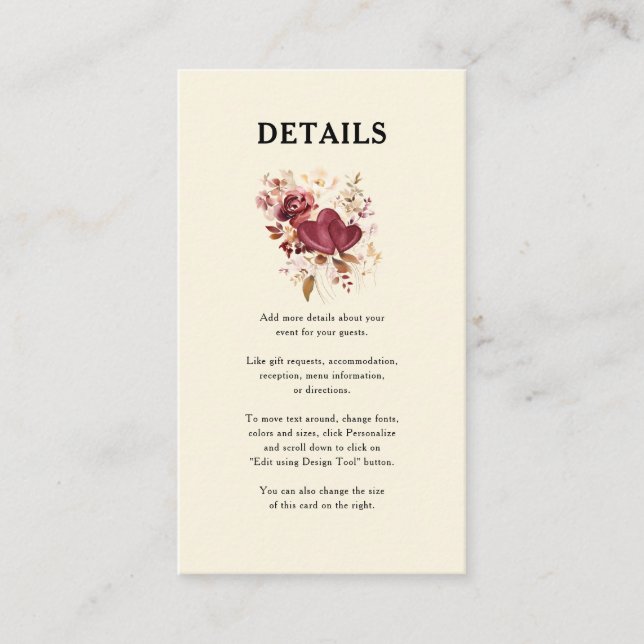 Carte D'accompagnement Romantic Elegant Burgundy &Cream Hearts & Flowers (Devant)
