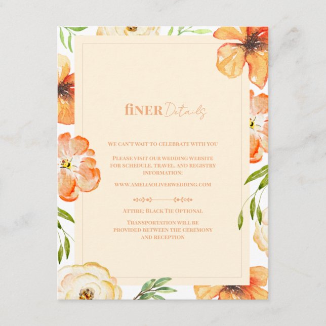 Carte D'accompagnement Romantic Garden Peach Floral Wedding Finer Details (Devant)