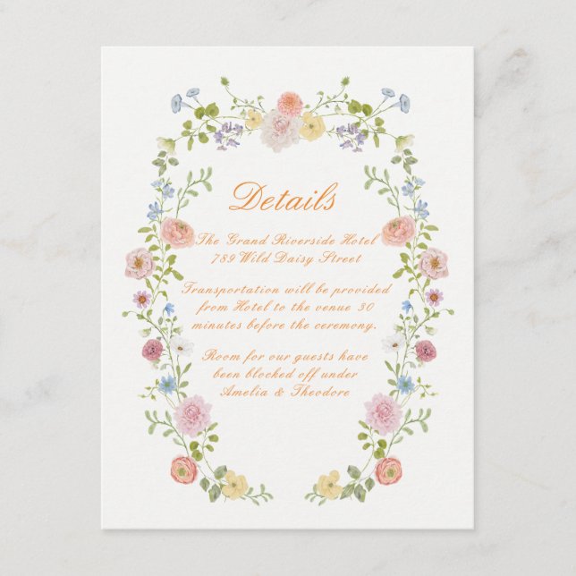 Carte D'accompagnement Romantic Pastel Floral Wedding Details Card (Devant)