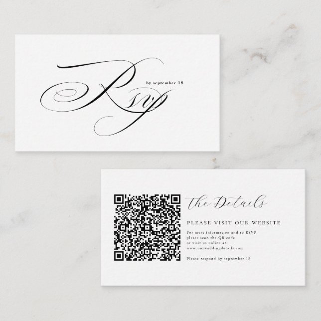 Carte D'accompagnement Romantic Script Calligraphy QR Code Wedding RSVP (Devant / Derrière)