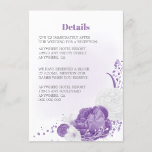 Carte D'accompagnement romantique & blanc violet détails de la mariage