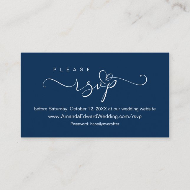 Carte D'accompagnement Romantique, bleu marine, Mariage en ligne RSVP, ra (Devant)