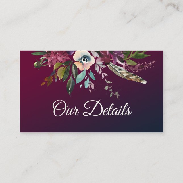 Carte D'accompagnement Romantique Bourgogne Floral Détails Mariage QR Cod (Devant)