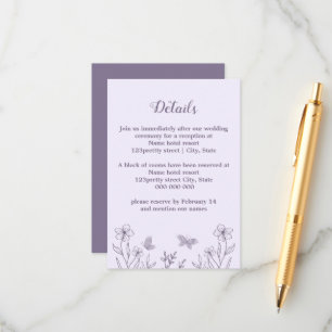 Carte D'accompagnement Romantique élégant mariage floral mauve