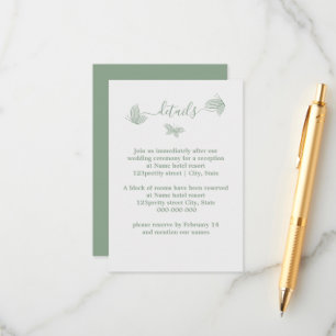 Carte D'accompagnement Romantique élégant sauge vert papillons mariage