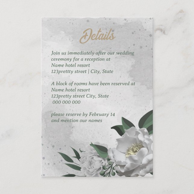 Carte D'accompagnement romantique fleurs blanches mariage (Devant)