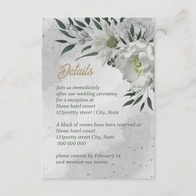 Carte D'accompagnement romantique fleurs blanches mariage (Devant)