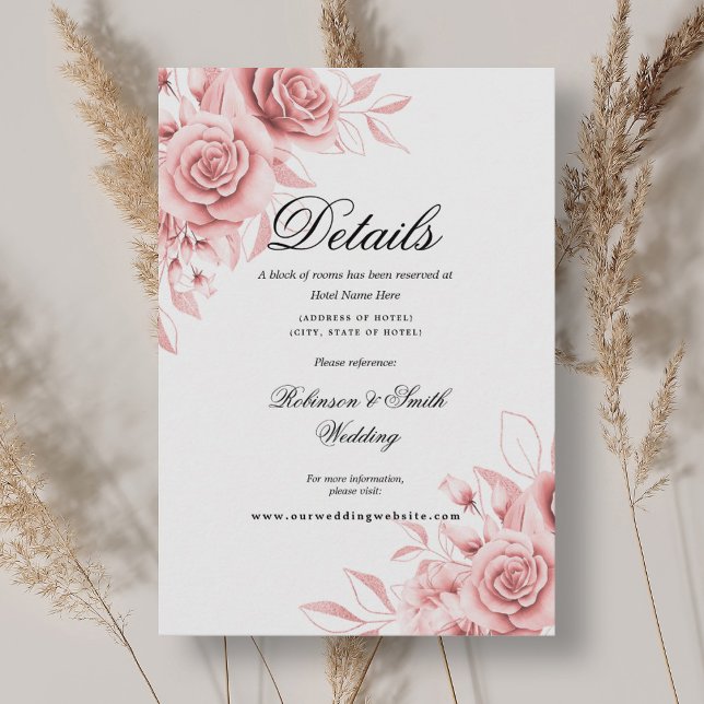 Carte D'accompagnement Romantique Floral Blush Pink Détails du Mariage (Romantic Floral Blush Pink Wedding Details Enclosure Card)