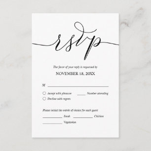 Carte D'accompagnement Romantique moderne, Script noir, Dîner Mariage RSV