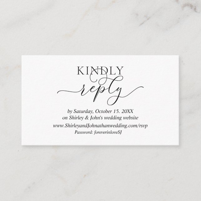 Carte D'accompagnement Romantique moderne, Script noir, site en ligne RSV (Devant)