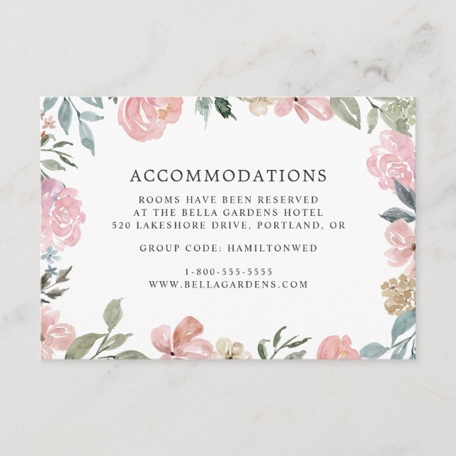 Carte D'accompagnement Romantique Neutral Blush Floral Hôtel Hébergements (Devant)