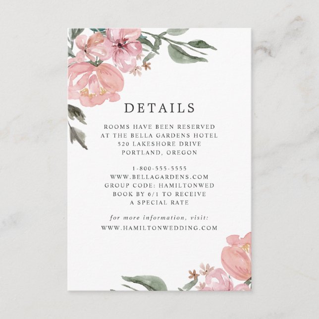 Carte D'accompagnement Romantique Neutre Blush Floral Détails du Mariage (Devant)