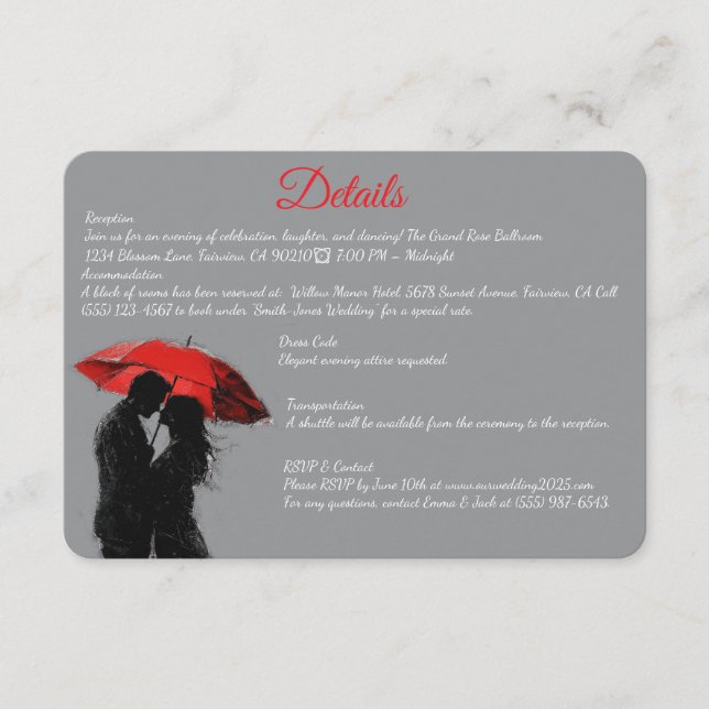 Carte D'accompagnement Romantique Parisien Parapluie Rouge Love Silhouett (Devant)