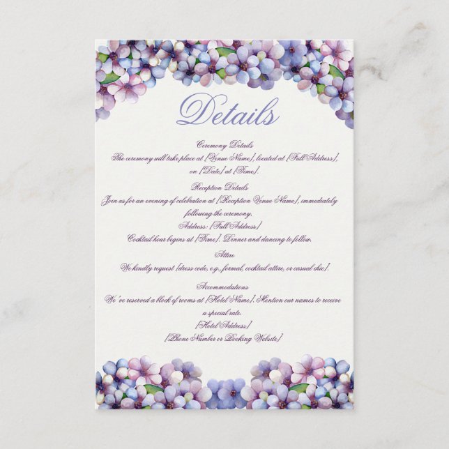 Carte D'accompagnement Romantique Poétique Lilac Aquarelle Mariage Floral (Devant)