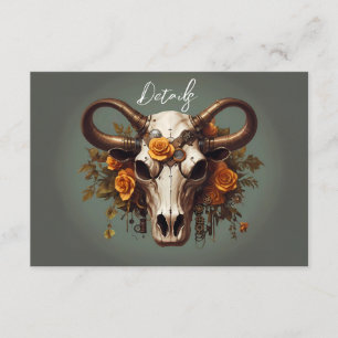 Carte D'accompagnement Romantique Steampun Floral Vache Crâne Mariage QR
