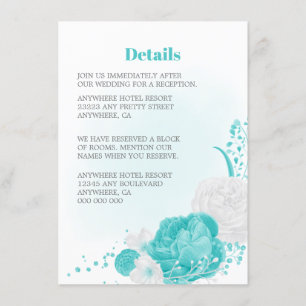 Carte D'accompagnement Romantique turquoise blanc détails mariage